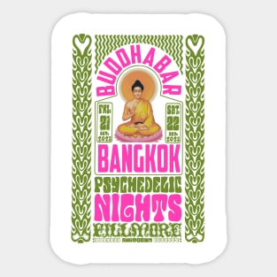 Psychedelic Nights at Bangkok Buddha Bar - Vintage Poster Design Sticker